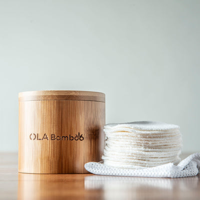 Tampons Démaquillants Réutilisables Ola Bamboo Quantité Paquet de 16 + Coffret Bamboo + Étui de lavage NATUREL